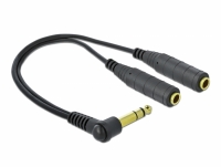 Delock Audio Splitter 6.35 mm 1 x male to 2 x female 3 pin angled black 25 cm