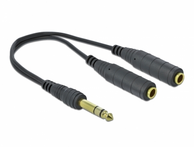 Delock Audio Splitter 6.35 mm 1 x male to 2 x female 3 pin black 25 cm