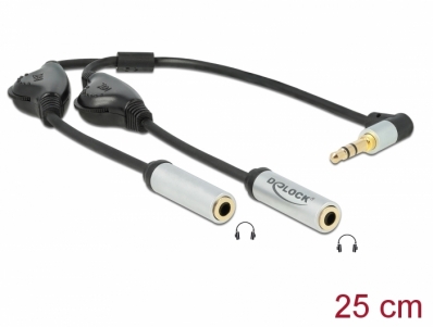 Delock Audio Splitter stereo jack male 3.5 mm to 2 x stereo jack female 3.5 mm 3 pin + Volume control angled