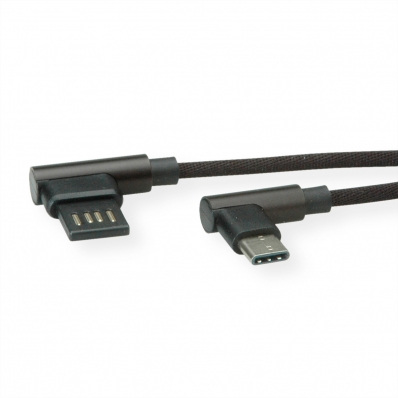 ROLINE USB 2.0 Cable, C (90° angled) - A reversible, M/M, black, 1.8 m