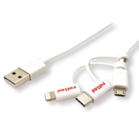 ROLINE 8pin + MicroB + Type C to USB Charge & Sync Cable, white, 1.0 m