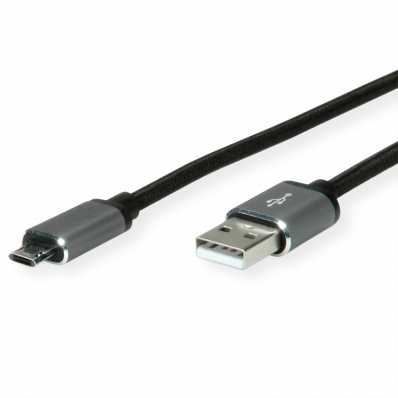 ROLINE USB 2.0 Cable, A - Micro B (reversible), M/M, 0.8 m