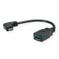 ROLINE USB Type C 90° angled - A, M/F, OTG, black, 0.15 m