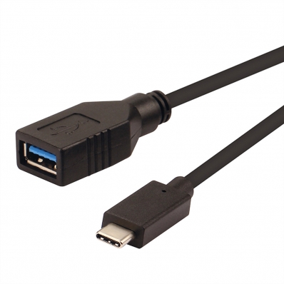 ROLINE USB 3.1 Type C cable, C-A, M/F, OTG, black, 0.15 m