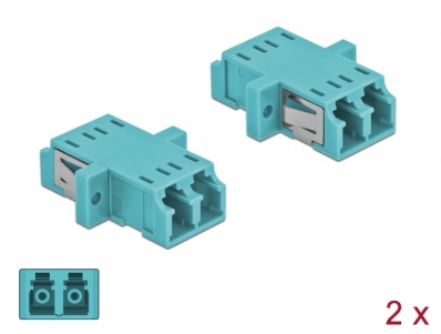 Delock Optical Fiber Coupler LC Duplex female to LC Duplex female Multi-mode 2 pieces light blue