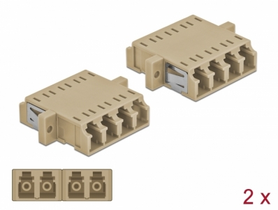 Delock Optical Fiber Coupler LC Quad female to LC Quad female Multi-mode 2 pieces beige
