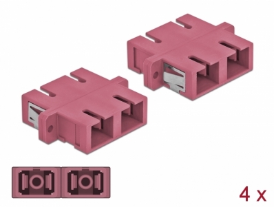 Delock Optical Fiber Coupler SC Duplex female to SC Duplex female Multi-mode 4 pieces violet