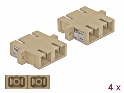 Delock Optical Fiber Coupler SC Duplex female to SC Duplex female Multi-mode 4 pieces beige