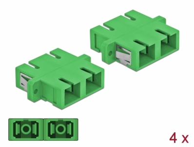 Delock Optical Fiber Coupler SC Duplex female to SC Duplex female Single-mode 4 pieces green