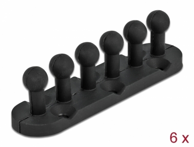 Delock Cable Holder with 5 feed-throughs self-adhesive / screwable 6 pieces black