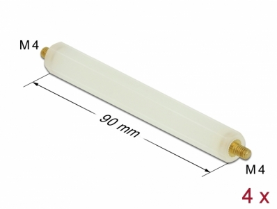 Delock Standoff M4 x M4, hexagon, outside / outside, 90 mm natural 4 pcs