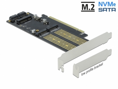 Delock PCI Express x16 Card to 1 x M.2 Key B + 1 x NVMe M.2 Key M + 1 x mSATA - Low Profile Form Factor