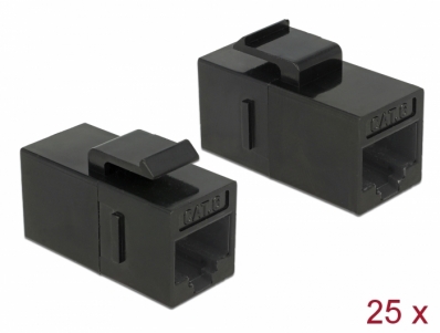 Delock Keystone Module RJ45 jack > RJ45 jack Cat.6 UTP black 25 pieces