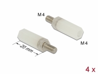 Delock Standoff M4 x M4, hexagon, inside / outside, 20 mm natural 4 pcs