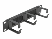 Delock 10″ Cable Management Brush Strip with 3 hooks 1U black