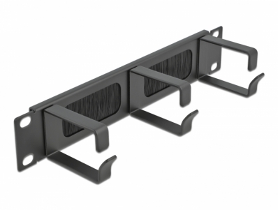 Delock 10″ Cable Management Brush Strip with 3 hooks 1U black