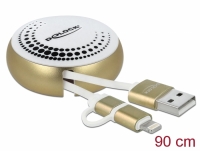 Delock USB 2.0 2 in 1 Retractable Cable Type-A to Micro-B and Lightning™ white / gold