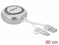 Delock USB 2.0 2 in 1 Retractable Cable Type-A to Micro-B and USB-C™ white / silver