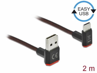 Delock EASY-USB 2.0 Cable Type-A male to USB Type-C™ male angled up / down 2 m black