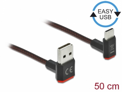 Delock EASY-USB 2.0 Cable Type-A male to USB Type-C™ male angled up / down 0.5 m black