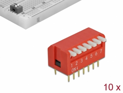 Delock DIP flip switch piano 7-digit 2.54 mm pitch THT vertical red 10 pieces