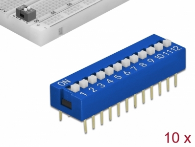 Delock DIP sliding switch 12-digit 2.54 mm pitch THT vertical blue 10 pieces