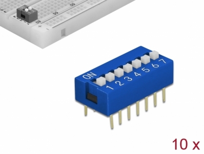 Delock DIP sliding switch 7-digit 2.54 mm pitch THT vertical blue 10 pieces