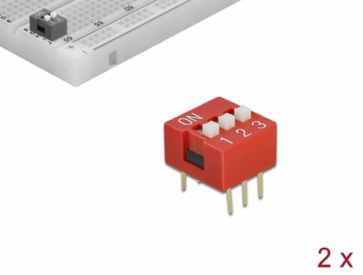 Delock DIP sliding switch 3-digit 2.54 mm pitch THT vertical red 2 pieces