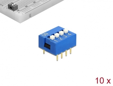 Delock DIP sliding switch 4-digit 2.54 mm pitch THT vertical blue 10 pieces