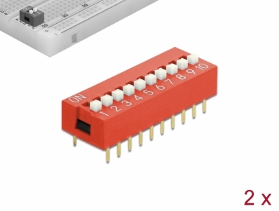 Delock DIP sliding switch 10-digit 2.54 mm pitch THT vertical red 2 pieces