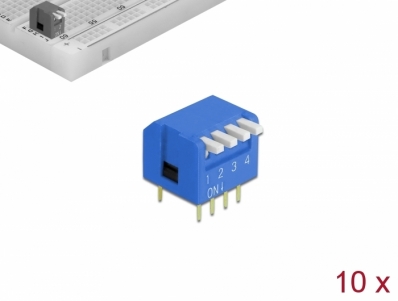 Delock DIP flip switch piano 4-digit 2.54 mm pitch THT vertical blue 10 pieces