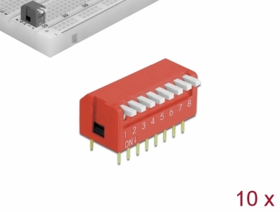 Delock DIP flip switch piano 8-digit 2.54 mm pitch THT vertical red 10 pieces