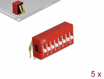 Delock DIP sliding switch 8-digit 2.54 mm pitch THT angled red 5 pieces