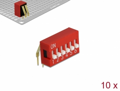 Delock DIP sliding switch 6-digit 2.54 mm pitch THT angled red 10 pieces