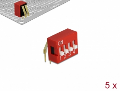 Delock DIP sliding switch 4-digit 2.54 mm pitch THT angled red 5 pieces