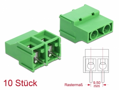 Delock Terminal block for PCB soldering version 2 pin 9.50 mm pitch vertical 10 pieces