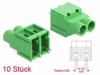 Delock Terminal block for PCB soldering version 2 pin 6.35 mm pitch vertical 10 pieces