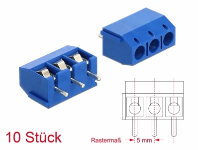 Delock Terminal block for PCB soldering version 3 pin 5.00 mm pitch vertical 10 pieces