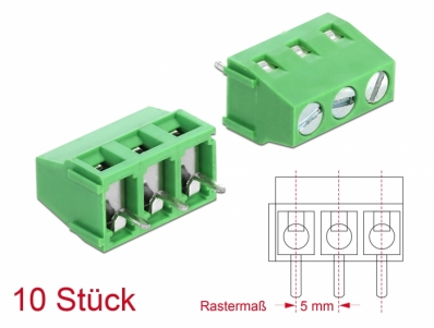 Delock Terminal block for PCB soldering version 3 pin 5.00 mm pitch vertical 10 pieces