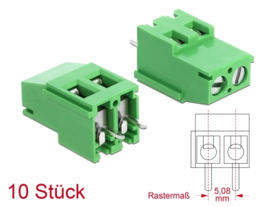 Delock Terminal block for PCB soldering version 2 pin 5.08 mm pitch vertical 10 pieces