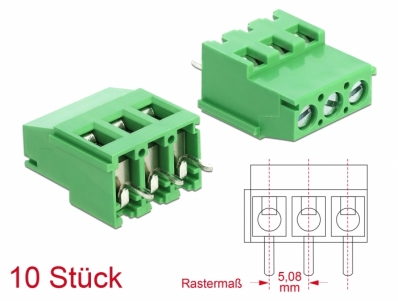 Delock Terminal block for PCB soldering version 3 pin 5.08 mm pitch vertical 10 pieces