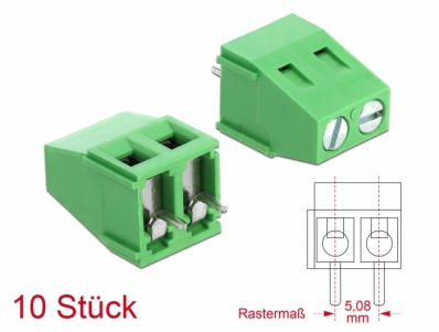 Delock Terminalblock für Platine Lötversion 2 Pin 5,08 mm Rastermaß vertikal 10 Stück