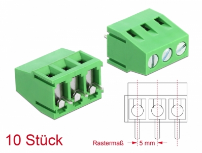 Delock Terminal block for PCB soldering version 3 pin 5.00 mm pitch vertical 10 pieces