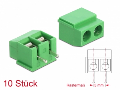 Delock Terminal block for PCB soldering version 2 pin 5.00 mm pitch vertical 10 pieces