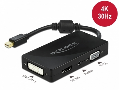 Delock Mini DisplayPort 1.2 Adapter to VGA / HDMI / DVI / Audio female 4K Passive black