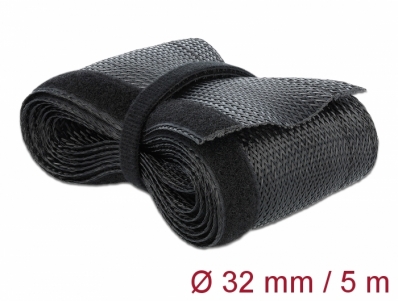 Delock Braided Sleeving with Hook-and-Loop Fastener 5 m x 32 mm black