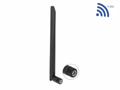 Delock WLAN 802.11 ac/ax/a Antenna RP-SMA plug 5 dBi 20 cm omnidirectional with tilt joint and flexible material black