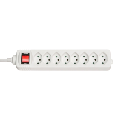 8-Way Swiss 3-Pin Mains Power Extension with Switch, White