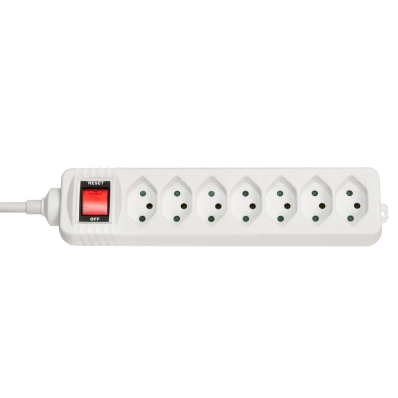 7-Way Swiss 3-Pin Mains Power Extension with Switch, White