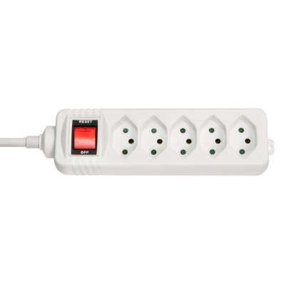 5-Way Swiss 3-Pin Mains Power Extension with Switch, White